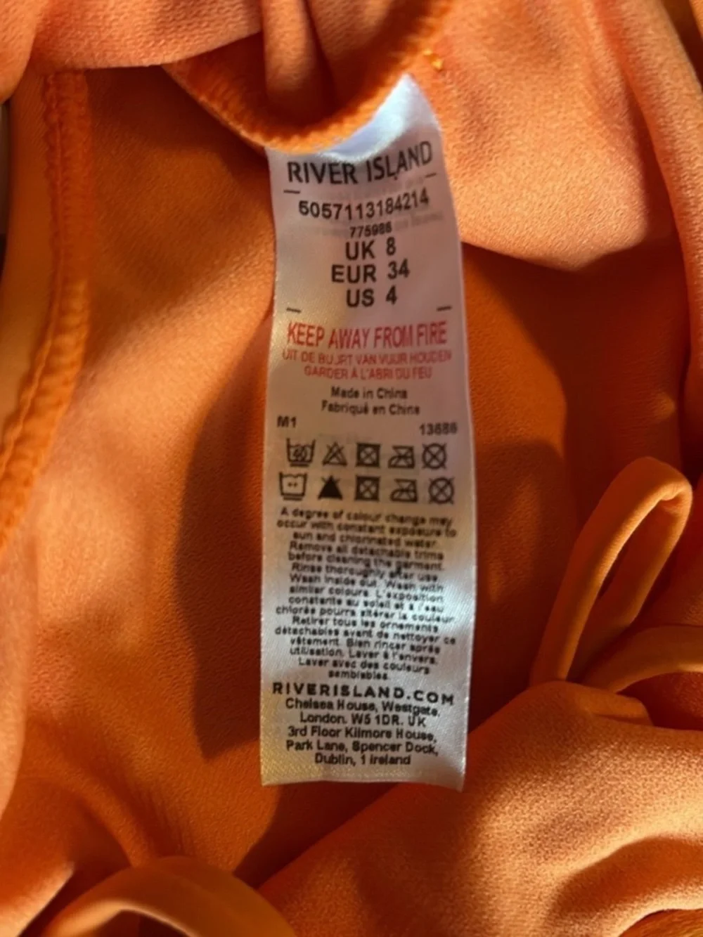 NWT River Island Women’s Chain Detail Plunge Swimsuit In Orange Size 4